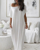 Vestido Largo con Hombros Descubiertos y Mangas Murciélago